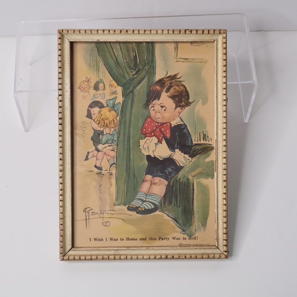 VTG Grace GG Drayton Framed Print 5x7" "I Wish I Was Home...Hell" Grumpy Boy SEE